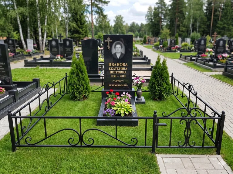 Зелёный газон на могильном участке в Оренбурге