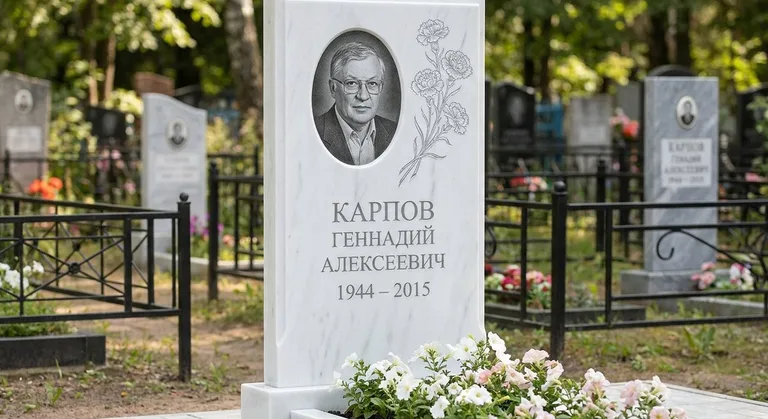 Памятник с гравировкой гвоздик — выполненная работа «Карпов» в Оренбурге