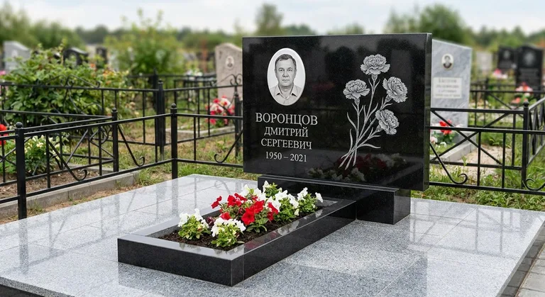 Памятник с гравировкой гвоздик — выполненная работа «Воронцов» в Оренбурге