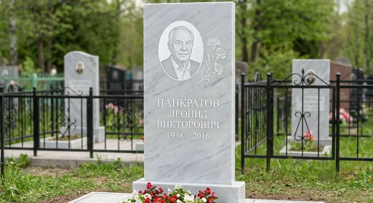 Памятник с гравировкой гвоздик — выполненная работа «Панкратов» в Оренбурге