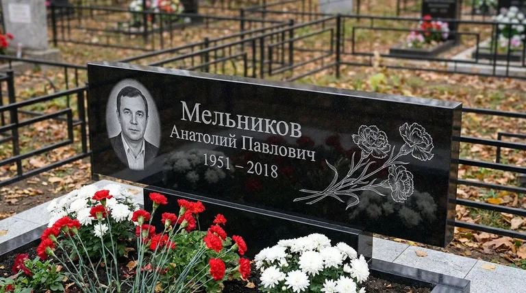 Памятник с гравировкой гвоздик — выполненная работа «Мельников» в Оренбурге