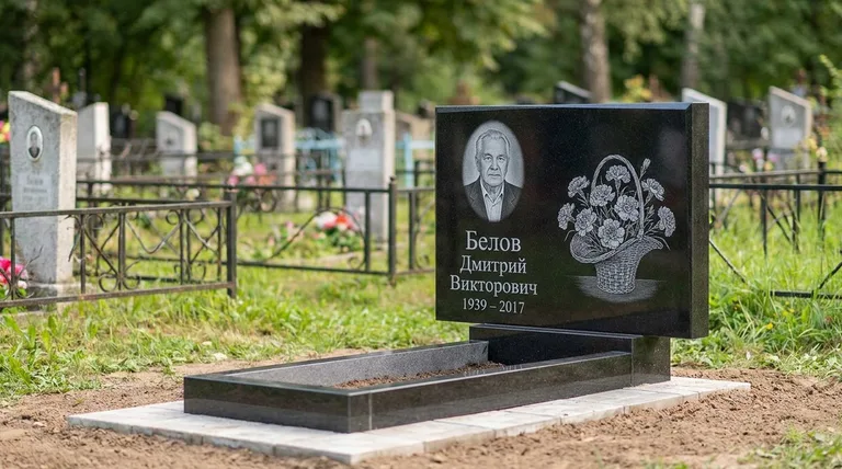 Памятник с гравировкой гвоздик — выполненная работа «Белов» в Оренбурге