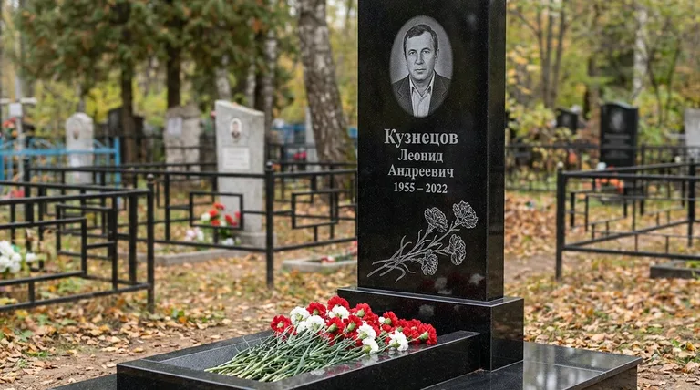 Памятник с гравировкой гвоздик — выполненная работа «Кузнецов» в Оренбурге