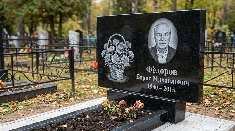 Памятник с гравировкой гвоздик — выполненная работа «Фёдоров» в Оренбурге