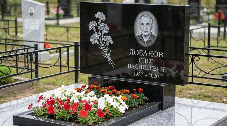 Памятник с гравировкой гвоздик — выполненная работа «Лобанов» в Оренбурге