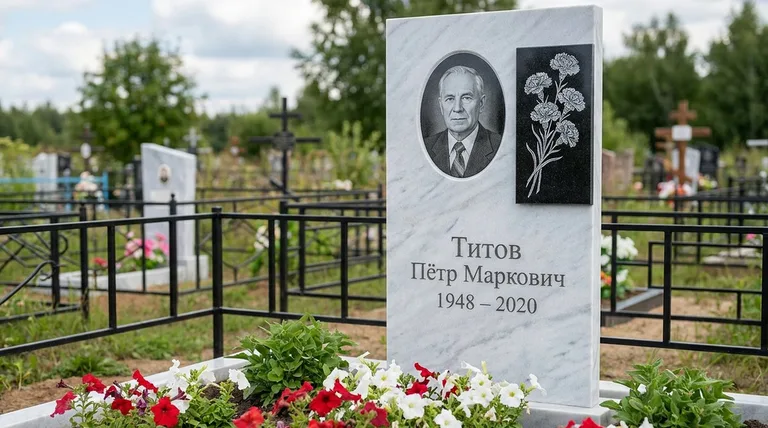 Памятник с гравировкой гвоздик — выполненная работа «Титов» в Оренбурге