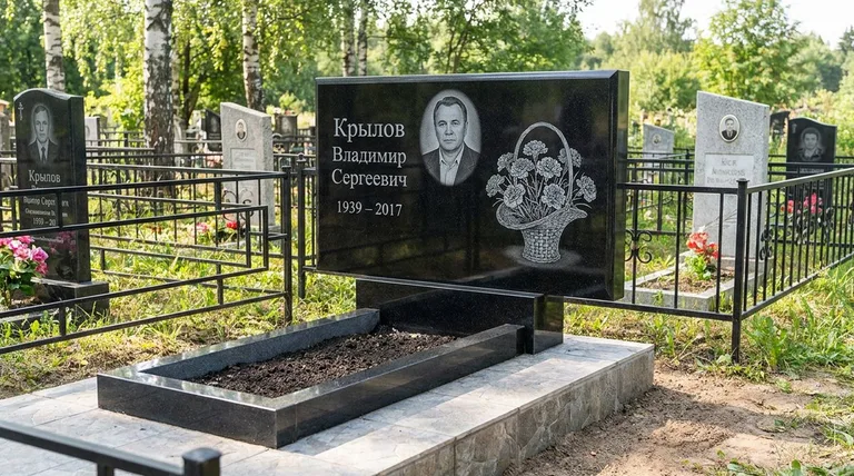 Памятник с гравировкой гвоздик — выполненная работа «Крылов» в Оренбурге