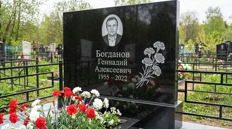 Памятник с гравировкой гвоздик — выполненная работа «Богданов» в Оренбурге
