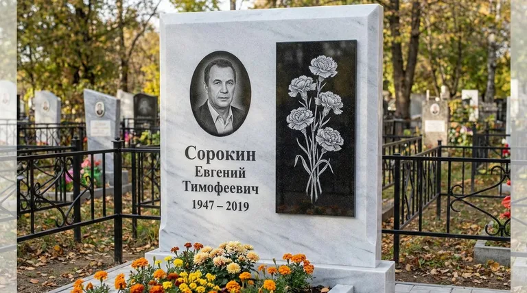 Памятник с гравировкой гвоздик — выполненная работа «Сорокин» в Оренбурге