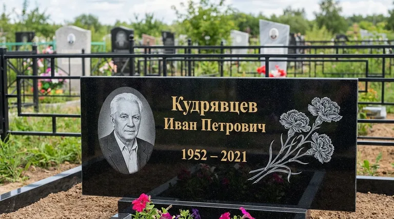 Памятник с гравировкой гвоздик — выполненная работа «Кудрявцев» в Оренбурге