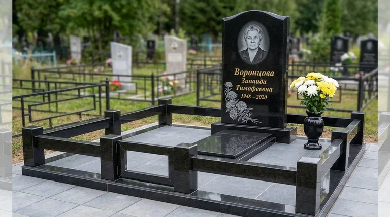 Памятник с гравировкой хризантем — выполненная работа «Воронцова» в Оренбурге