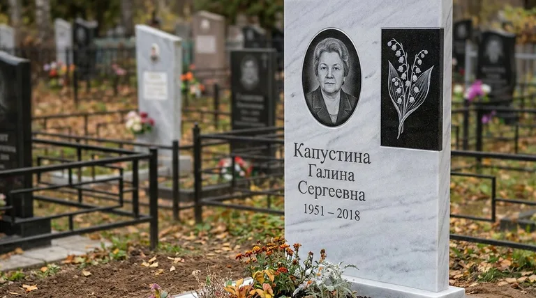 Памятник с гравировкой ландышей — выполненная работа «Капустина» в Оренбурге