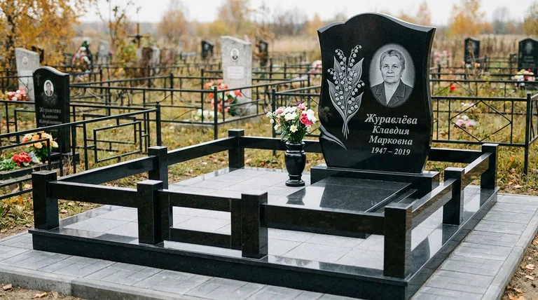 Памятник с гравировкой ландышей — выполненная работа «Журавлёва» в Оренбурге