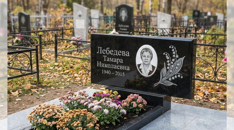 Памятник с гравировкой ландышей — выполненная работа «Лебедева» в Оренбурге