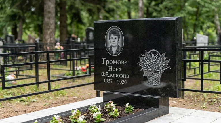 Памятник с гравировкой ландышей — выполненная работа «Громова» в Оренбурге