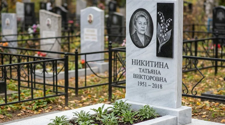 Памятник с гравировкой ландышей — выполненная работа «Никитина» в Оренбурге
