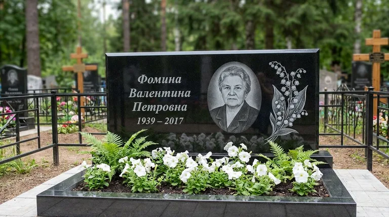 Памятник с гравировкой ландышей — выполненная работа «Фомина» в Оренбурге