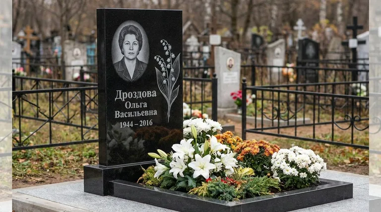 Памятник с гравировкой ландышей — выполненная работа «Дроздова» в Оренбурге