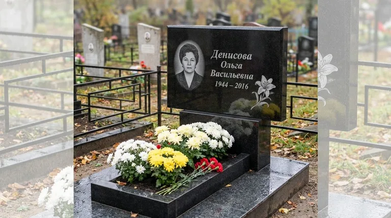 Памятник с гравировкой лилий — выполненная работа «Денисова» в Оренбурге
