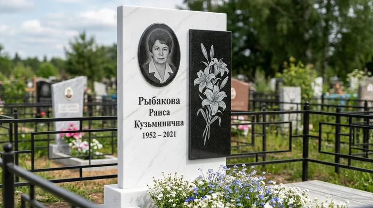 Памятник с гравировкой лилий — выполненная работа «Рыбакова» в Оренбурге