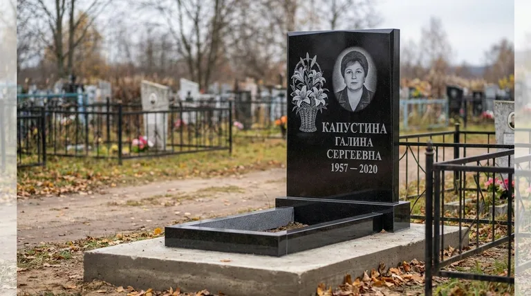 Памятник с гравировкой лилий — выполненная работа «Капустина» в Оренбурге