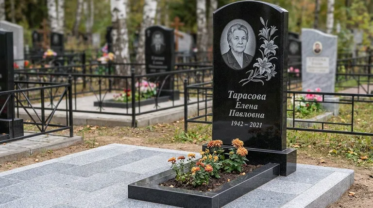 Памятник с гравировкой лилий — выполненная работа «Тарасова» в Оренбурге