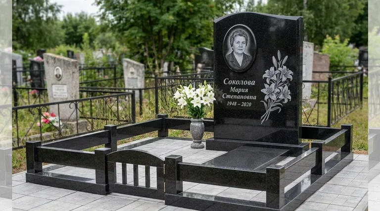 Памятник с гравировкой лилий — выполненная работа «Соколова» в Оренбурге