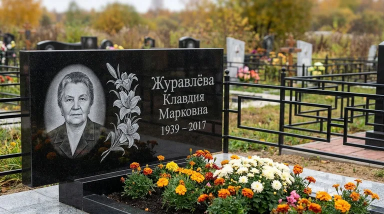 Памятник с гравировкой лилий — выполненная работа «Журавлёва» в Оренбурге