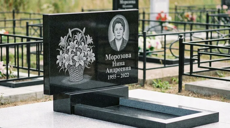Памятник с гравировкой лилий — выполненная работа «Морозова» в Оренбурге