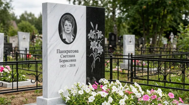 Памятник с гравировкой лилий — выполненная работа «Панкратова» в Оренбурге