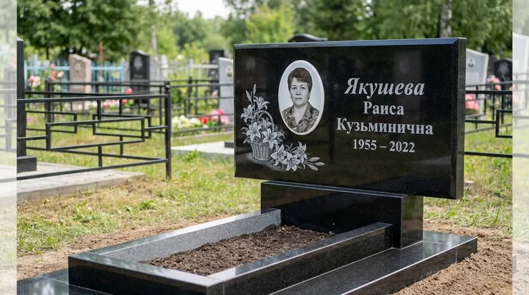 Памятник с гравировкой лилий — выполненная работа «Якушева» в Оренбурге