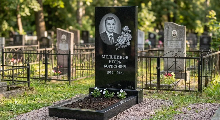 Памятник с гравировкой пионов — выполненная работа «Мельников» в Оренбурге