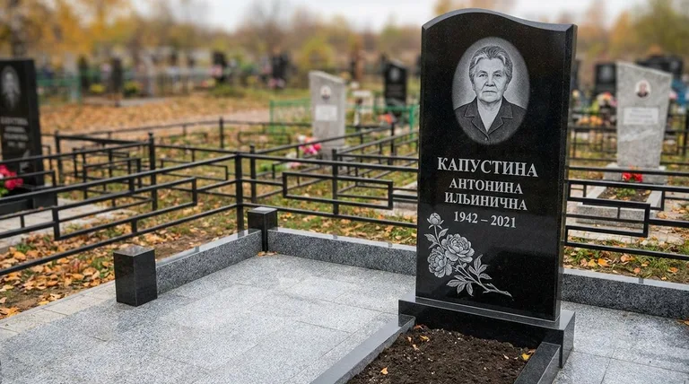 Памятник с гравировкой пионов — выполненная работа «Капустина» в Оренбурге