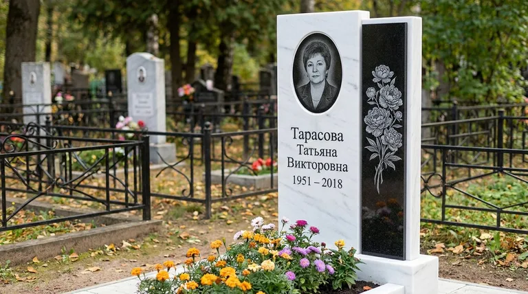 Памятник с гравировкой пионов — выполненная работа «Тарасова» в Оренбурге