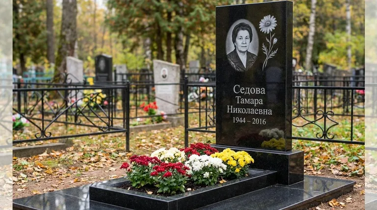 Памятник с гравировкой ромашек — выполненная работа «Седова» в Оренбурге