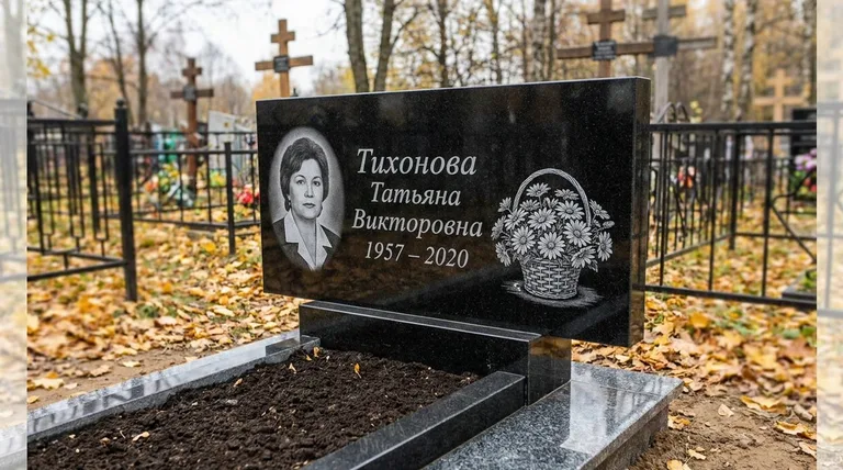 Памятник с гравировкой ромашек — выполненная работа «Тихонова» в Оренбурге