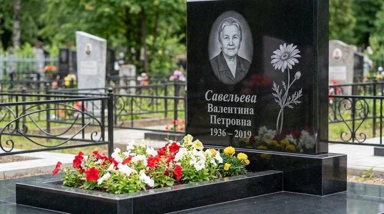 Памятник с гравировкой ромашек — выполненная работа «Савельева» в Оренбурге