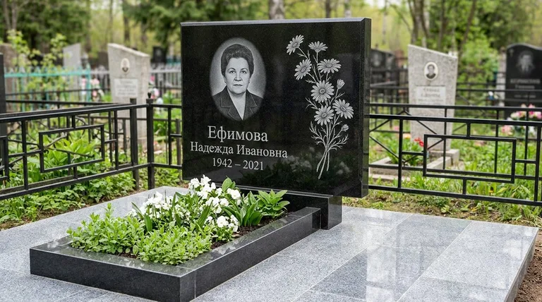 Памятник с гравировкой ромашек — выполненная работа «Ефимова» в Оренбурге