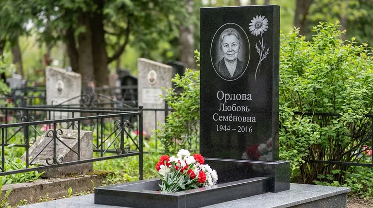 Памятник с гравировкой ромашек — выполненная работа «Орлова» в Оренбурге