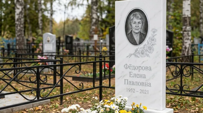 Памятник с гравировкой ромашек — выполненная работа «Фёдорова» в Оренбурге