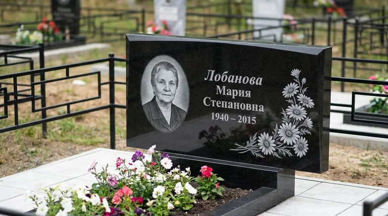 Памятник с гравировкой ромашек — выполненная работа «Лобанова» в Оренбурге
