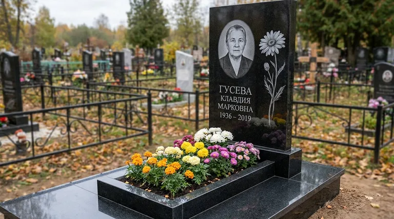 Памятник с гравировкой ромашек — выполненная работа «Гусева» в Оренбурге