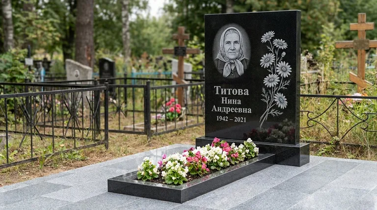 Памятник с гравировкой ромашек — выполненная работа «Титова» в Оренбурге