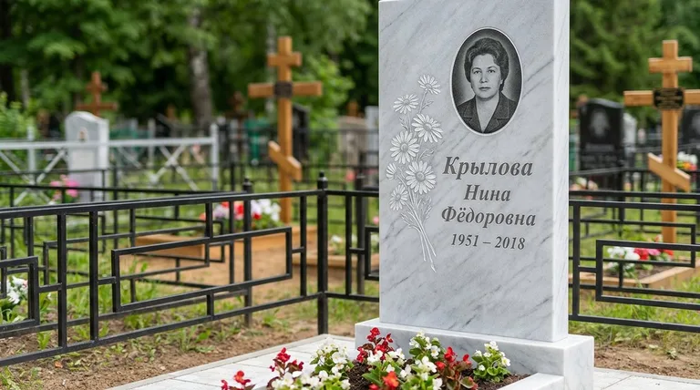 Памятник с гравировкой ромашек — выполненная работа «Крылова» в Оренбурге