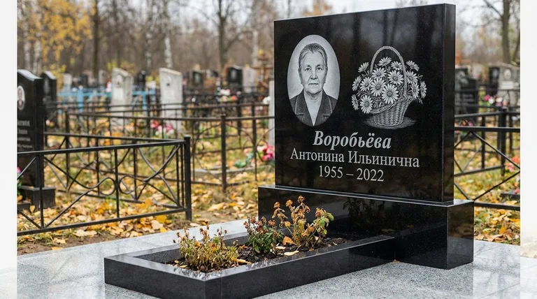 Памятник с гравировкой ромашек — выполненная работа «Воробьёва» в Оренбурге