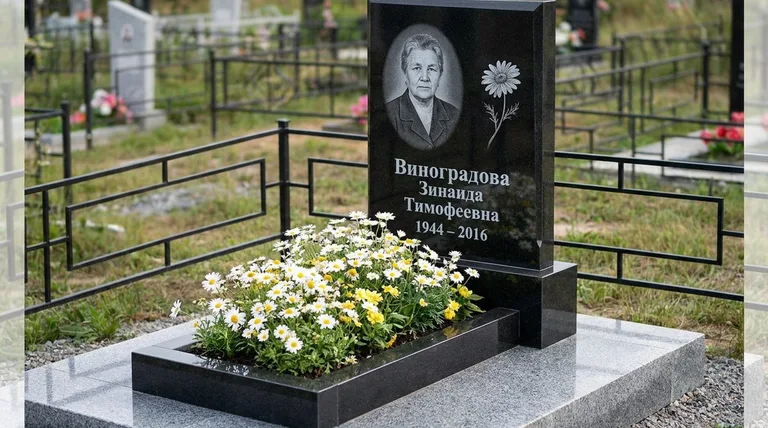 Памятник с гравировкой ромашек — выполненная работа «Виноградова» в Оренбурге
