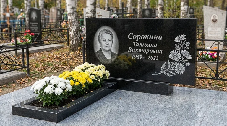 Памятник с гравировкой ромашек — выполненная работа «Сорокина» в Оренбурге