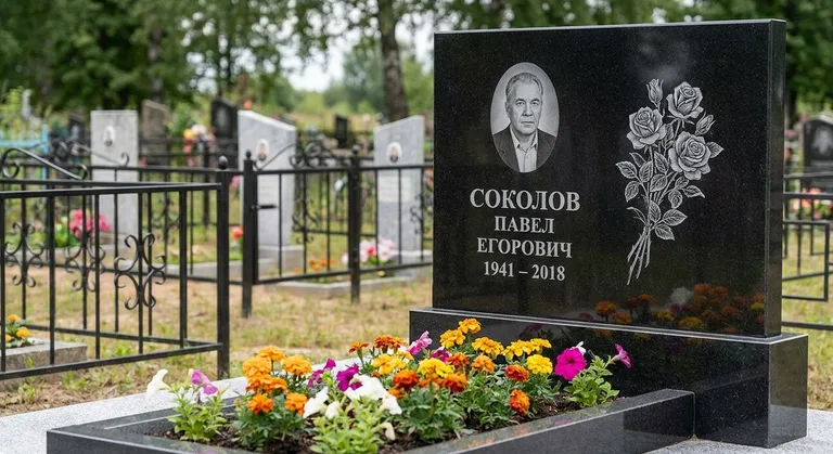 Памятник с гравировкой роз — выполненная работа «Соколов» в Оренбурге