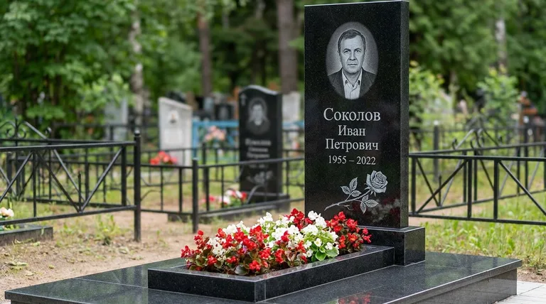 Памятник с гравировкой роз — выполненная работа «Соколов» в Оренбурге