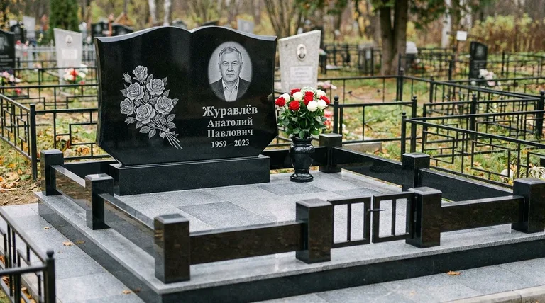 Памятник с гравировкой роз — выполненная работа «Журавлёв» в Оренбурге